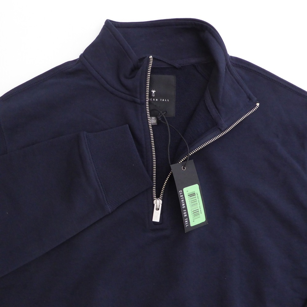 American Tall Mens Quarter Zip Pullover Navy Blue Cotton Blend Medium Semi NEW